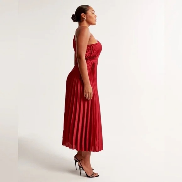 Abercrombie and Fitch Red Giselle Pleated One-Shoulder Maxi Dress A&F M New - Picture 7 of 15